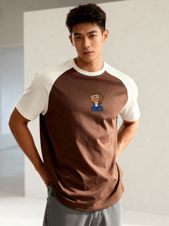 TOM MILTON Men Brown Raglan Sleeve Oversized Round Neck T-Shirt