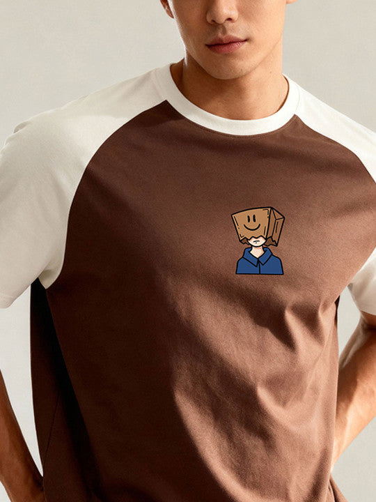 TOM MILTON Men Brown Raglan Sleeve Oversized Round Neck T-Shirt