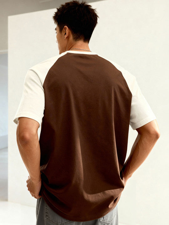 TOM MILTON Men Brown Raglan Sleeve Oversized Round Neck T-Shirt
