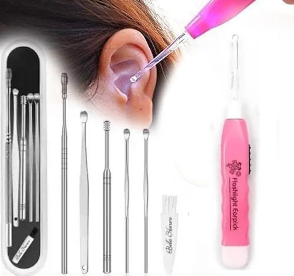 6-Piece Ear Wax Removal Kit with LED Ear Cleaner – Safe & Reusable Ear Cleaning Tool Set for Adults & Kids, Soft Ear Pick, Precision Wax Remover Kit